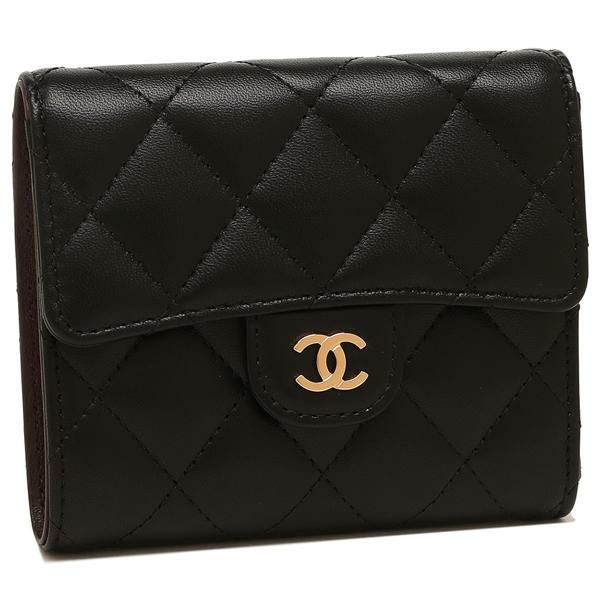 シャネル 三つ折り財布 マトラッセ コンパクトウォレット ブラック レディース CHANEL AP0231 Y01295 C3906