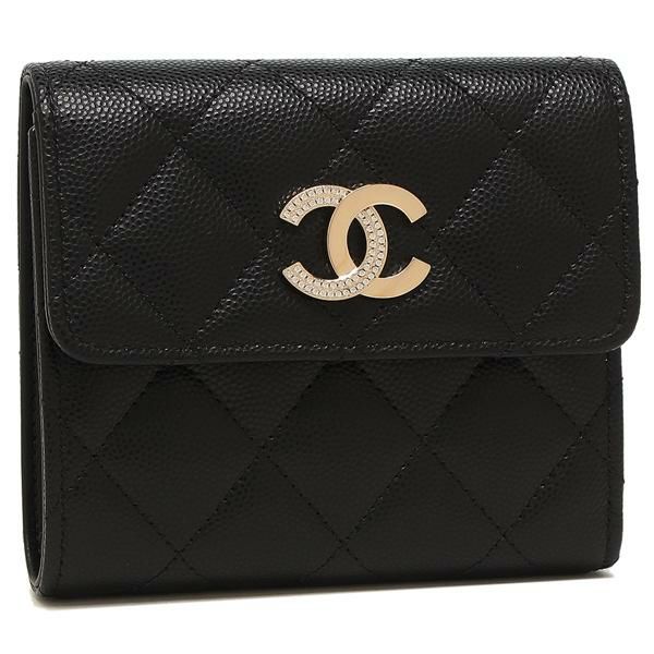 シャネル 三つ折り財布 マトラッセ コンパクトウォレット ブラック レディース CHANEL AP4175 B17697 94305