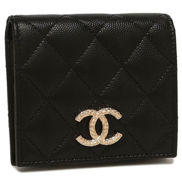 シャネル 二つ折り財布 マトラッセ コンパクトウォレット ブラック レディース CHANEL AP4248 B18212 94305