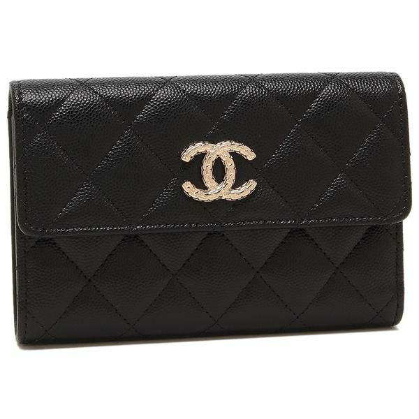 シャネル 三つ折り財布 マトラッセ ミディアムウォレット ブラック レディース CHANEL AP4087 B16988 94305