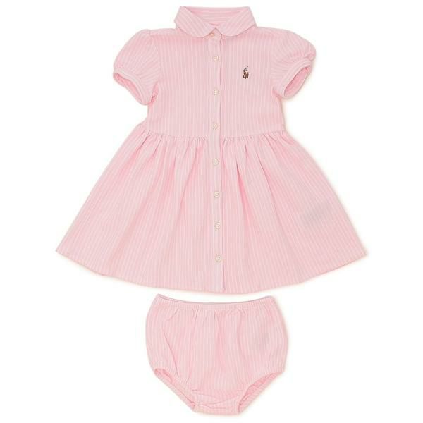 ポロラルフローレン ベビー服 ストライプド ニット オックスフォード ドレス ピンク ベビー RALPH LAUREN 310734897001 PK 2025春夏新作 18M キッズ