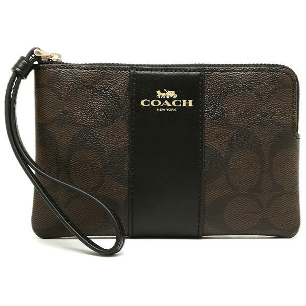コーチ ポーチ COACH F58035 IMAA8 コーナー ジップ リストレット レディース ポーチ ブラウン/ブラック 茶色 詳細画像