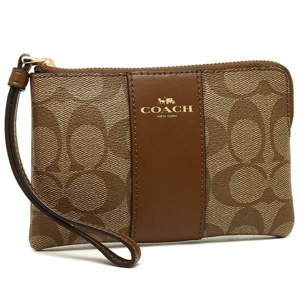 コーチ ポーチ COACH F58035 IME74 コーナー ジップ リストレット レディース ポーチ カーキ/サドル2 茶色