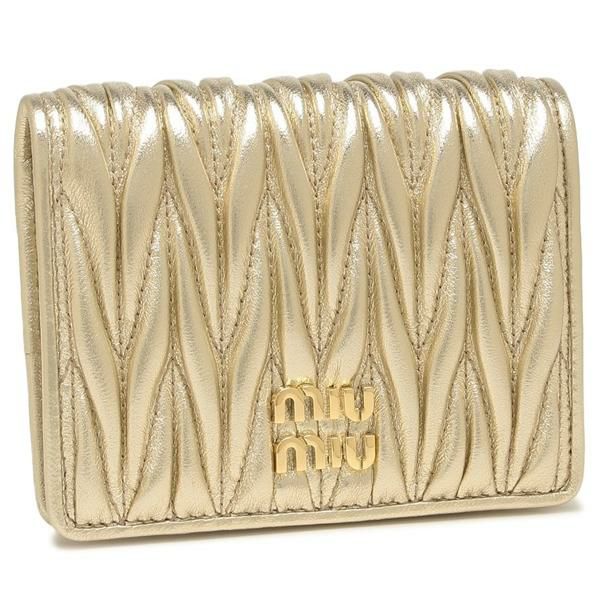 ミュウミュウ 二つ折り財布 マテラッセ ゴールド MIU MIU 5MV204 AFPP F0846 2025春夏新作 ミュウミュウ 二つ折り財布 マテラッセ ゴールド MIU MIU 5MV204 AFPP F0846 2025春夏新作