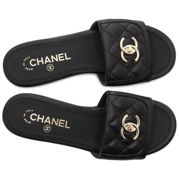 2024年 お歳暮・冬ギフト特集 シャネル CHANEL レディース ブラック CCロゴ ミュール サンダル 靴