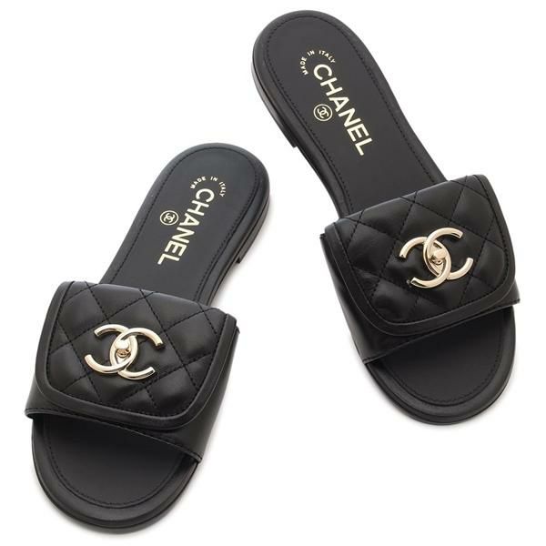 CHANEL】シャネル サンダル カーフスキン ロゴ CC 黒 (CHANEL