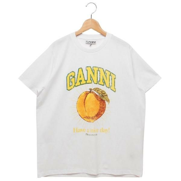 ガニー Tシャツ カットソー ホワイト オレンジ レディース GANNI T3529 151 2025春夏新作 XS ガニー Tシャツ カットソー ホワイト オレンジ レディース GANNI T3529 151 2025春夏新作 XS