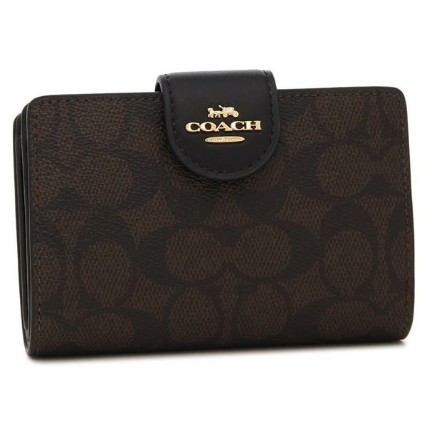 コーチ 二つ折り財布 シグネチャー ミディアム コーナー ジップ ウォレット ブラウン ブラック レディース COACH CW786 IMXAQ コーチ 二つ折り財布 シグネチャー ミディアム コーナー ジップ ウォレット ブラウン ブラック レディース COACH CW786 IMXAQ