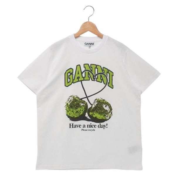 ガニー Tシャツ カットソー さくらんぼ チェリー プリントTシャツ ホワイト レディース GANNI T4291 151 2025春夏新作 S ガニー Tシャツ カットソー さくらんぼ チェリー プリントTシャツ ホワイト レディース GANNI T4291 151 2025春夏新作 S