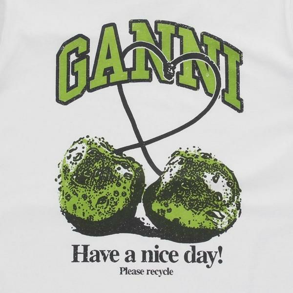 ガニー Tシャツ カットソー さくらんぼ チェリー プリントTシャツ ホワイト レディース GANNI T4291 151 ガニー Tシャツ カットソー さくらんぼ チェリー プリントT
