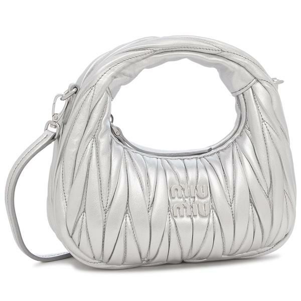 ミュウミュウ ハンドバッグ ショルダーバッグ マテラッセ ワンダー ホーボーミニ シルバー レディース MIU MIU 5BP078 AN88 F0118 2025秋冬新作 ミュウミュウ ハンドバッグ ショルダーバッグ マテラッセ ワンダー ホーボーミニ シルバー レディース MIU MIU 5BP078 AN88 F0118 2025秋冬新作