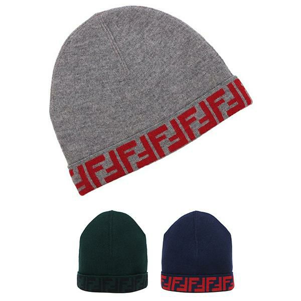 Fendi ニット帽 ズッカ柄 フェンディ ニット帽 ビーニー FF柄 ズッカ柄 グレー キッズ