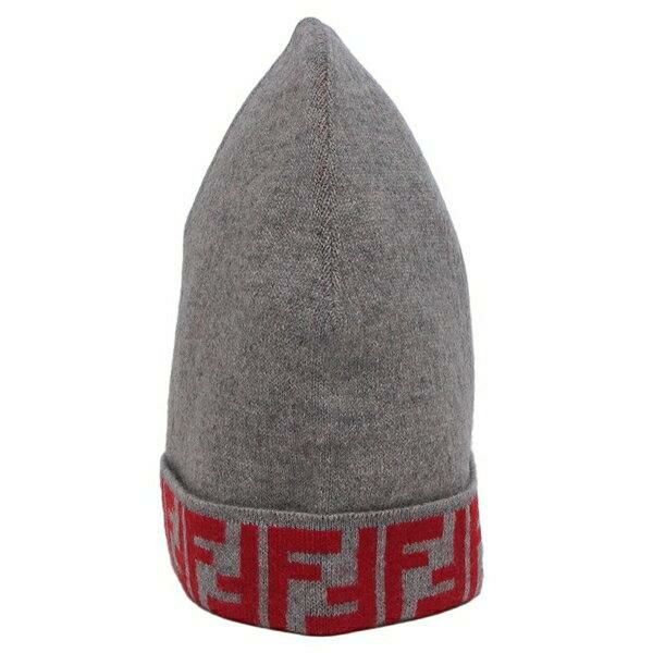 古着 FENDI ズッカ柄ビーニー フェンディ ニット帽 ビーニー FF柄 ズッカ柄 グレー キッズ