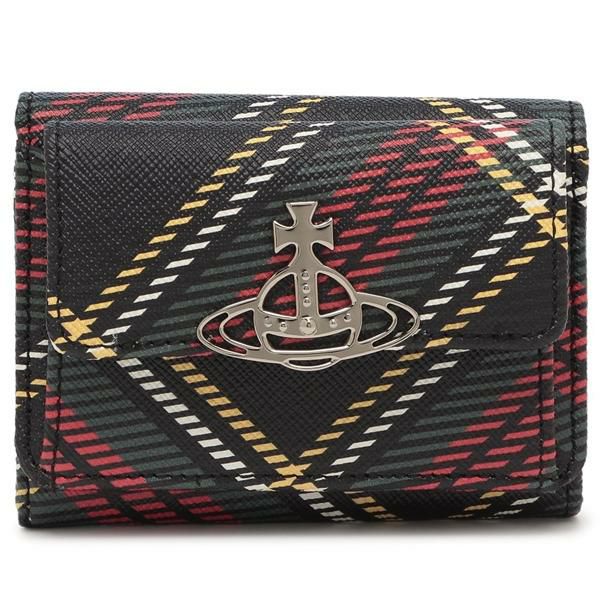 【美品】ヴィヴィアン 三つ折り財布 赤チェック柄 オーブ付き ヴィヴィアンウエストウッド 三つ折り財布 チェック柄 レッド マルチ