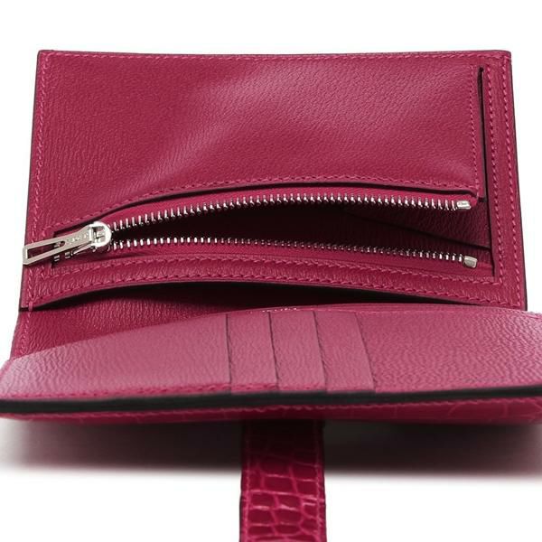 エルメス ベアンコンパクト アリゲーター フランボワーズ シルバー金具