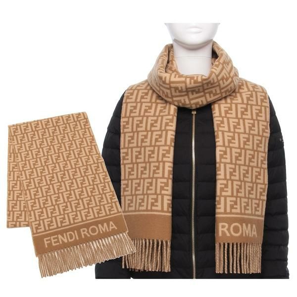 フェンディ マフラー フリンジ FFロゴ ベージュ レディース FENDI