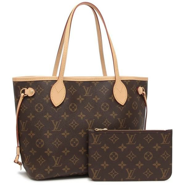 Louis Vuitton ブラウン トートバッグ ポーチ付き ルイヴィトン トートバッグ ネヴァーフル PM ポーチ ブラウン