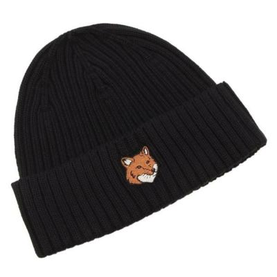 メゾンキツネ ニット帽 ビーニー フォックスヘッド ブラック メンズ