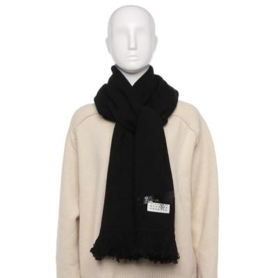 エムエムシックス メゾンマルジェラ マフラー ロゴ フリンジ ブラック