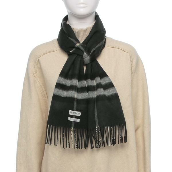 バーバリー マフラー バーバリーチェック フリンジ グリーン メンズ