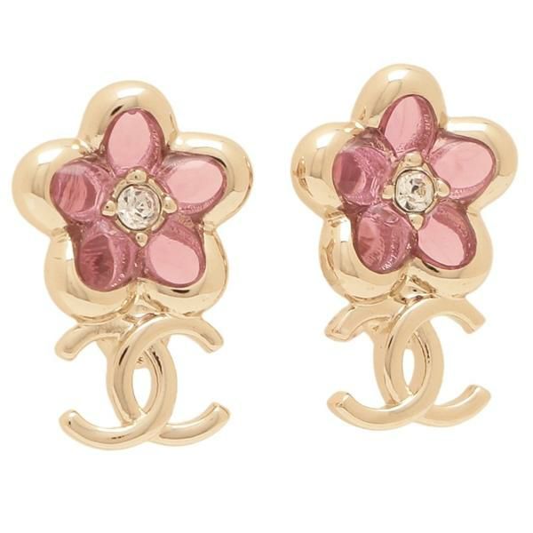 シャネル ピアス フラワーモチーフ 花 CCマーク ココマーク ピンク