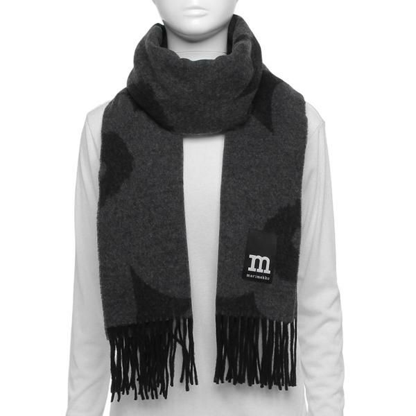 マリメッコ マフラー ストール ウニッコ 花柄 フリンジ ブラック