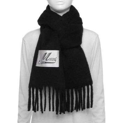 マルニ マフラー ロゴラベル フリンジ 大判 ストール ブラック