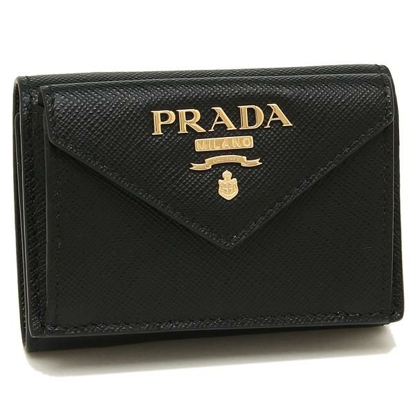 プラダ 三つ折り財布 サフィアーノメタルオロ ミニ財布 ブラック レディース PRADA 1MH021 QWA F0002